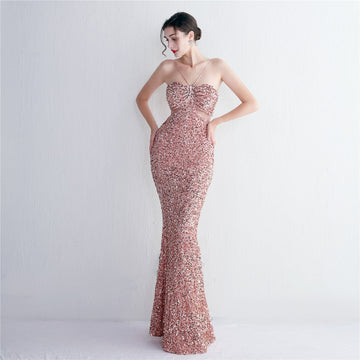 Bottom Sequin Suspender Party Sequined Dress Long Banquet Slim Fit Evening Dress Elegant